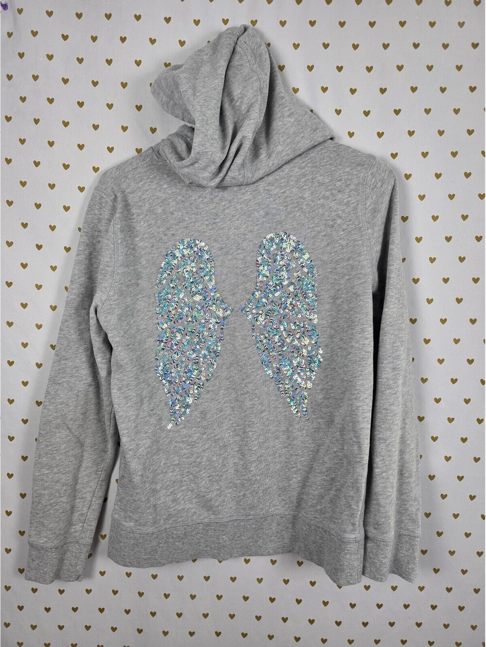 Victorias Secret ANGELS WINGS Bling Sequined Hoodie Jacket MEDIUM Grey